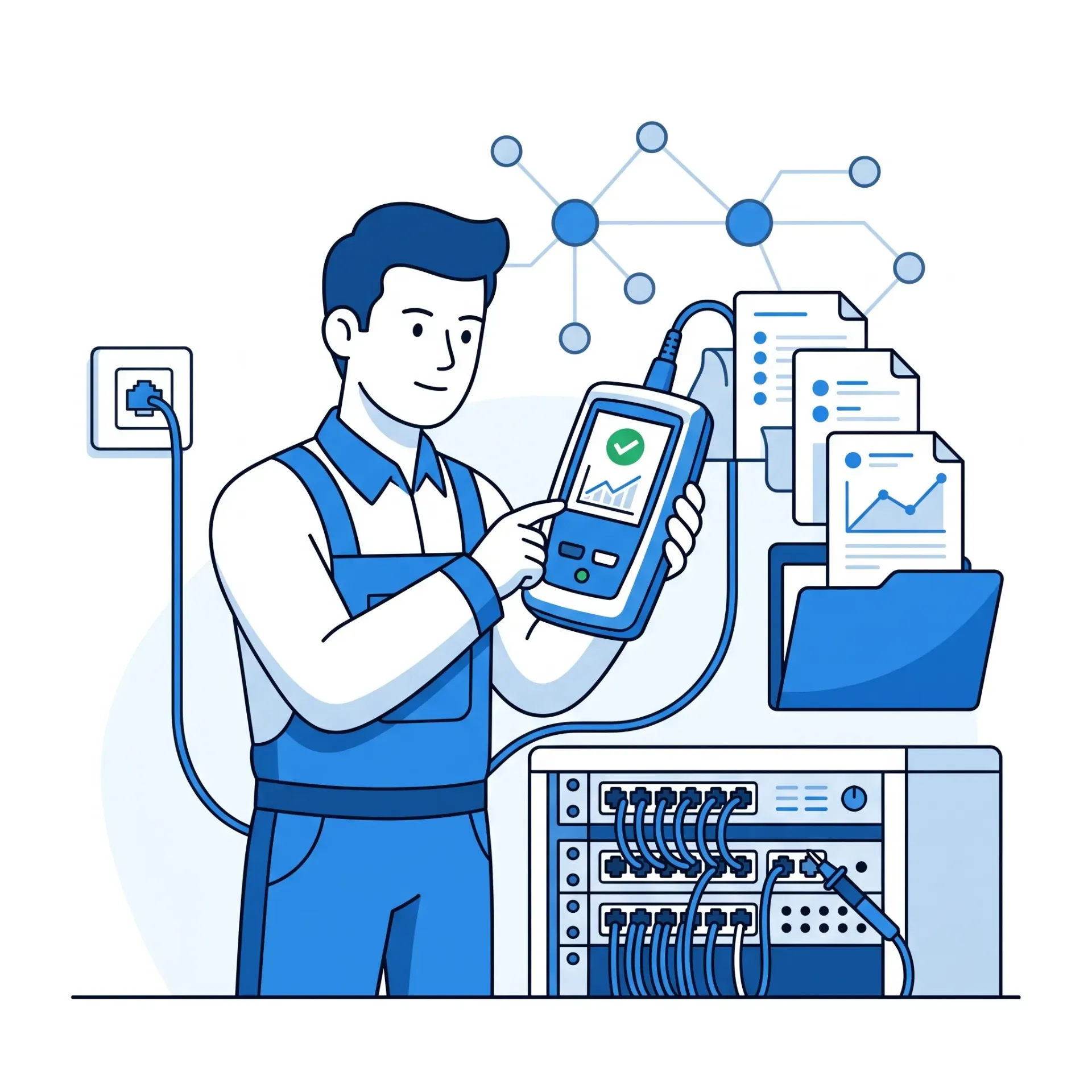[NET-03-002-0001] اختبار وتوثيق الشبكة بعد التركيب (Fluke Test)