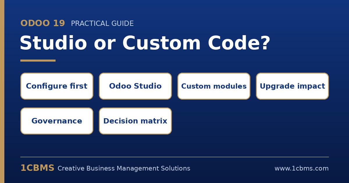 مسار التخصيص في Odoo 19: الإعدادات، ثم Studio، ثم الوحدات المخصصة